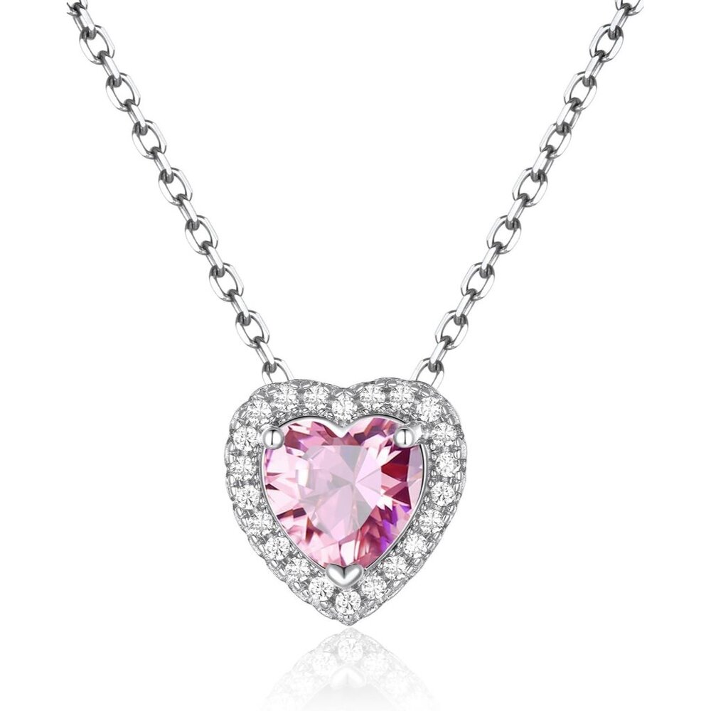 Women's Plated Pendant Sparkly Findchic Dainty Pink Silver Heart Necklace